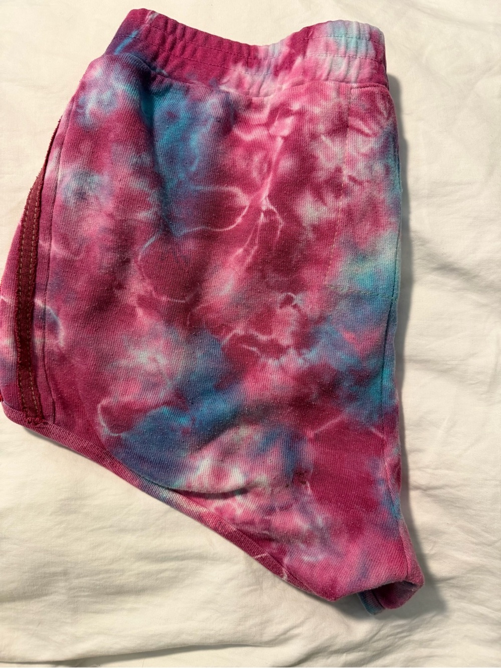 Aviator Nation Pink & Blue Tie-Dye Athletic Shorts with Rainbow Stripes - Picture 4 of 5